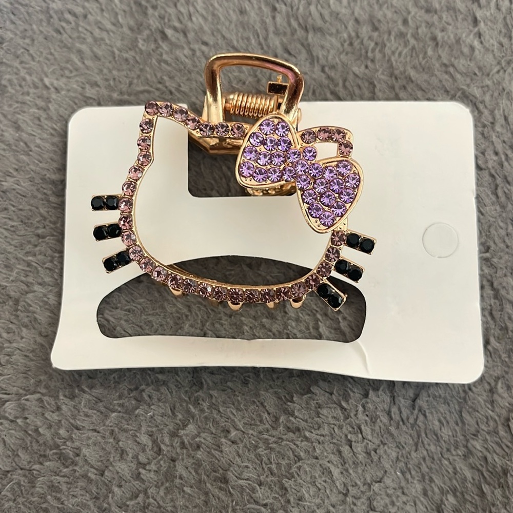 Gold Cat Hello Kitty metal and rhinestone Hair Clip nwt